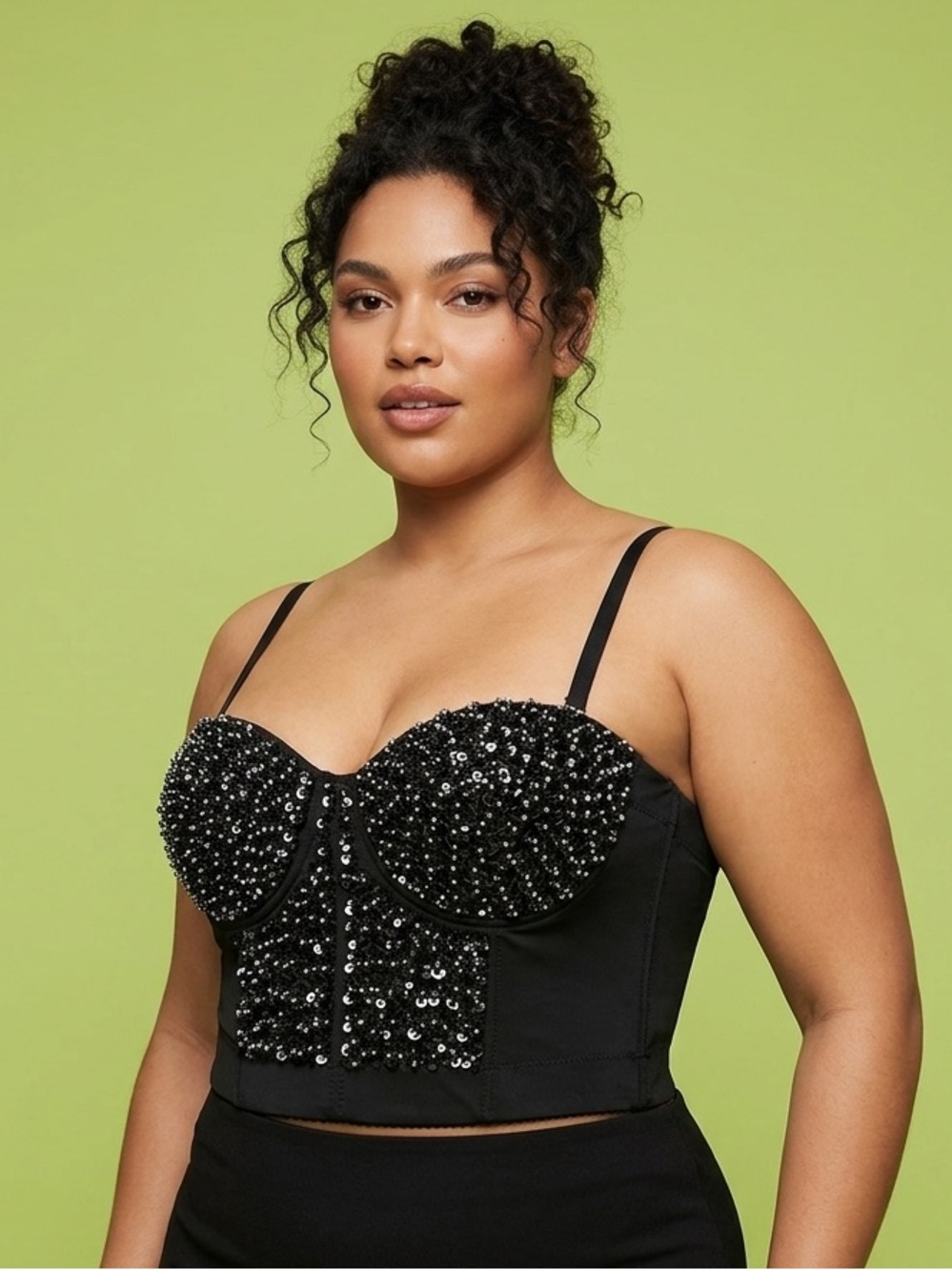 Love Culture Black Embellished Bustier Crop Top